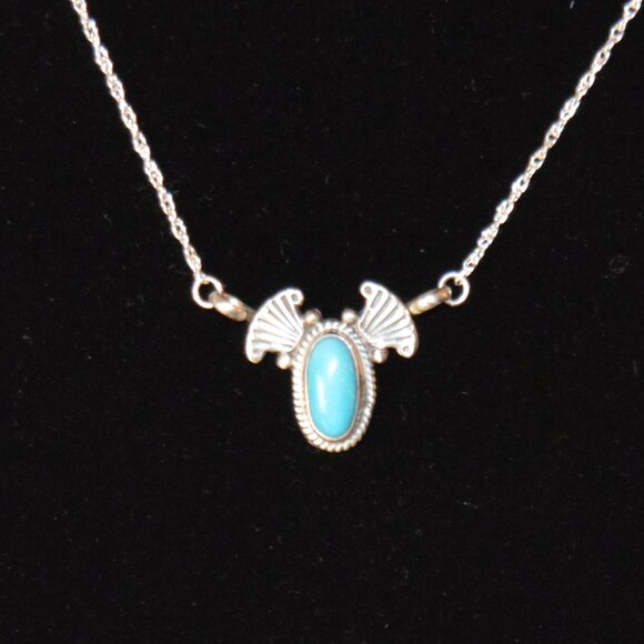 Navajo sterling silver and turquoise pendant necklace by Verley Betone - Picture 1 of 4